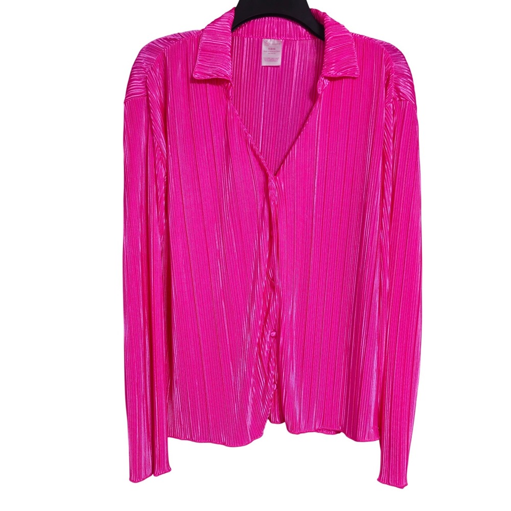 NO BOUNDARIES Pink Pleated Button Down Long Sleeve Shirt Valentine's Day Size S